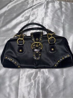 Y2K Black Satchel with Antique-Gold Stud Accents